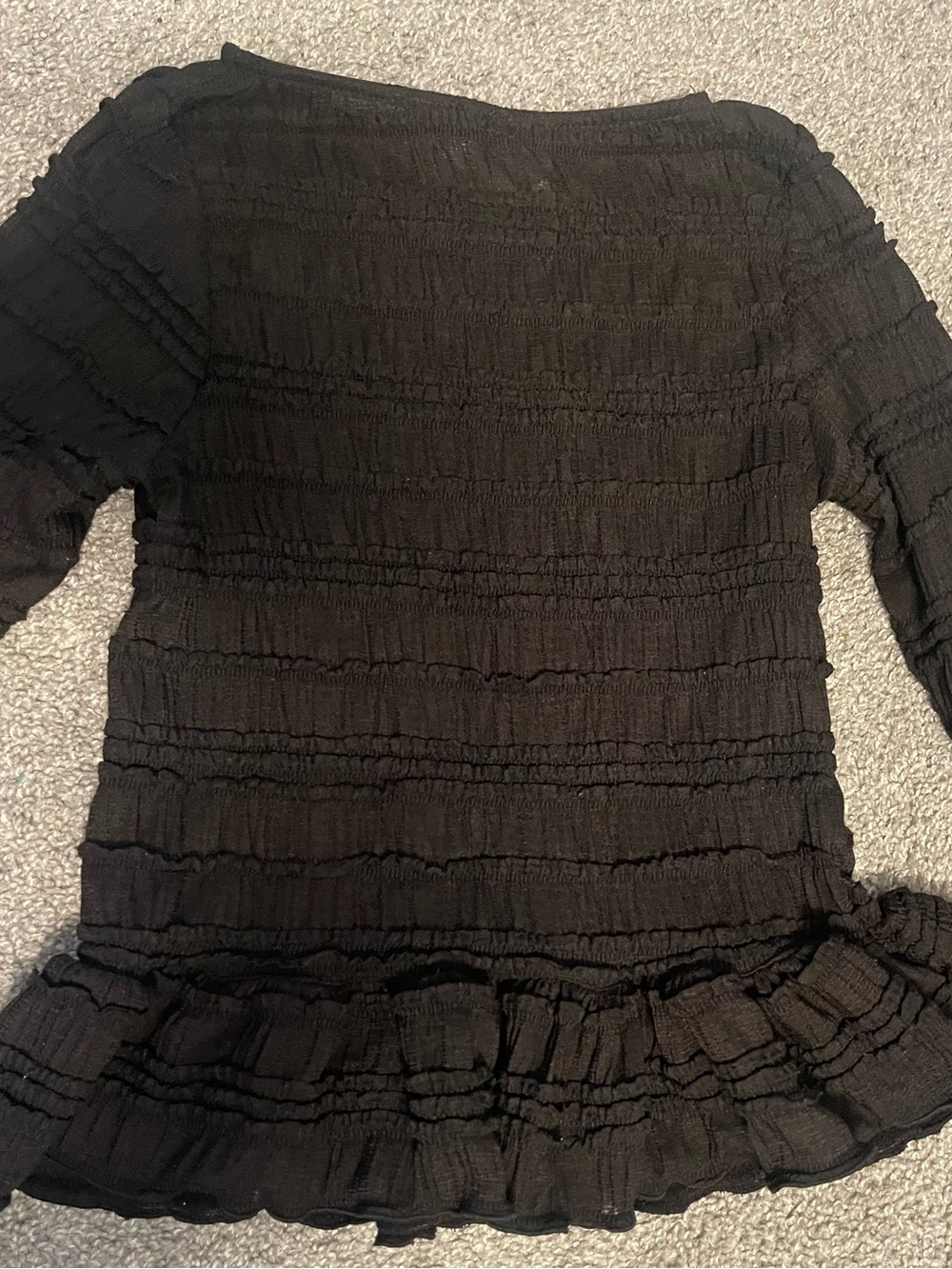 H&M Black Ruffled Long-Sleeve Smocked Top